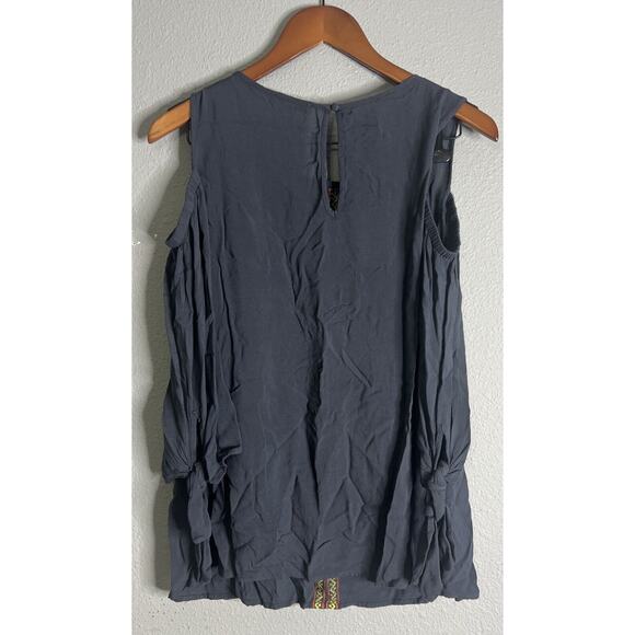 APRIL SKY‎ Women's Large Boho Embroidered Floral Tunic Top Cold Shoulder Peasant - Picture 4 of 9